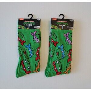 Teenage Mutant Ninja Turtles Socks (2) Nickelodeon Men's Novelty Size 6-12 NEW